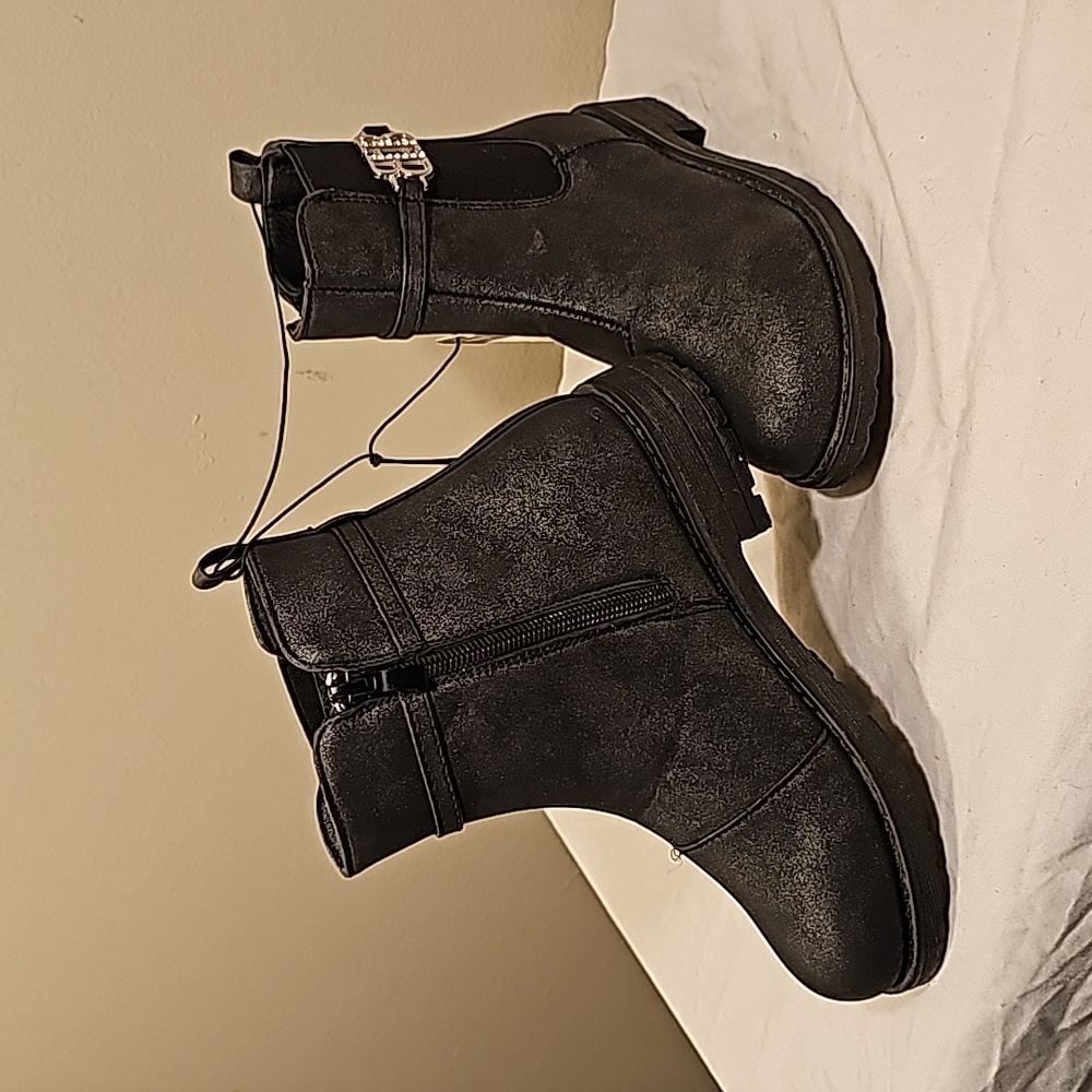 Dress boots stylish booties size 1 / 2 / 13 new black BEBE Girls LOW HEEL - Picture 8 of 9